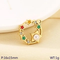 Ciondolo tondo in oro 18K con stelle smaltate e perla per orecchini e collane fai da te - Ciondolo Rotondo con Pentagramma Perla e Strass (KLJ10791-ZLA)