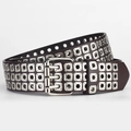 Dark brown punk PU leather belt featuring three rows of silver square rivets and eyelets - 110*3.8cm / Coffee