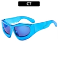Y2K futuristic blue wrap sunglasses with bold cyberpunk silhouette for high fashion styling - Blue Frame / Blue Lens