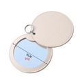 Beige round PU leather portable makeup mirror with keychain and 9cm diameter size - Round Beige 2 (9CM)