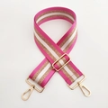 Close-up of pink and gold striped woven bag strap with adjustable gold lobster clasp - Gold Buckle / Rose Red