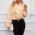 Elegante champagnerfarbene Chiffonbluse mit Rüschen und langen Ärmeln für Damen - Aprikose