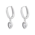 Close-up of silver drop earrings with pear-cut cubic zirconia in U-shaped hoop - Waterdrop Pendant (VE1281) / White Gold