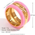 18K gold plated stainless steel wave ring with pink enamel detail and size dimensions - Gold & Pink - Ring - Size 7