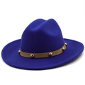Close-up of royal blue wool fedora hat featuring a brown leather band with gold studs - M (56-58cm) / 11 Royal Blue