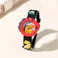 Cartoon dinosaur quartz watch with 3D black silicone strap and red dinosaur bezel - Black