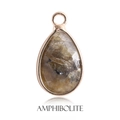 Teardrop amphidolite stone pendant with rose gold trim on a clean white background - 8*12mm Double Sided Cut / Amphibolite-Gold Edge
