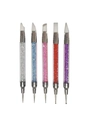 Lot de 5 stylos nail art à double tête avec manches pailletés pour sculpture et pointillés - Lot de 5 Pinceaux Silicone Double Extrémité et Stylets