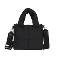 Black quilted puffer shoulder bag with adjustable strap and silver metal hardware - Black