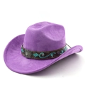 Détail du chapeau de cowboy violet en daim avec bandeau en cuir brodé et boucle papillon - M (56-58cm) / Violet Taro