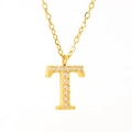 Titanium steel letter T pendant necklace in gold finish with sparkling pavé crystals - Letter T (Includes Chain)