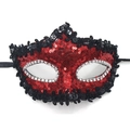 Masque vénitien à paillettes rouges avec dentelle noire et strass brillants décoratifs - Style Ruban à Bord Pailleté / Rouge