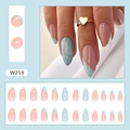 Detailed view of pink and blue marble press-on nails with golden French edge lines - W259 Minimalist French