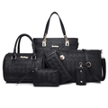 Set di 5 borse nere a trama intrecciata con borsa tote, boston bag e dettagli dorati - Nero