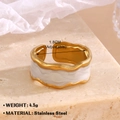 Adjustable golden stainless steel wavy ring with white enamel detail weighting 4.5g - Wave Enamel Style