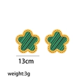 Golden star-shaped earrings with green and black shell texture inlay, size 13mm and 3g weight - 711 Green Shell Stud Earrings