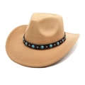 Dettaglio cappello da cowboy in lana con perle turchesi e borchie argentate sulla fascia - M (56-58cm) / Cammello