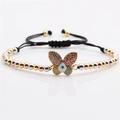 Adjustable butterfly evil eye bracelet with cubic zirconia and woven cord for women - Butterfly Evil Eye / Mixed Color Chain