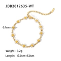 Detail view of 18K gold plated daisy bracelet with dimensions and weight specs - Gold White Daisy Bracelet