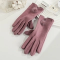 Gants d'hiver roses en laine de lapin avec pompons et fonction écran tactile - Boule de Vison Femme - Poil de Lapin Violet