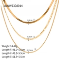 Gold-plated flat snake, Figaro, and square chain triple layered necklace set for women - Triple Layer Necklace (JDNW2308014)