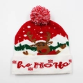 Red and white Christmas reindeer knit hat with Ho Ho Ho slogan and pom pom topper - Hat Style 3 (Red White Reindeer)