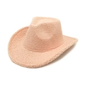 Detailed close-up of pink teddy fleece fabric on a western style cowboy hat with wide brim - M (56-58cm) / Pink