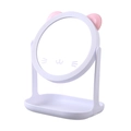 Cute white desktop makeup mirror with pink cat ears and integrated jewelry tray - Base Style / Bear Ears / White