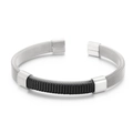 Bracciale rigido minimalista da uomo in acciaio intrecciato argento con inserto in corda nera - Colore Acciaio (KB147889-KLHQ)