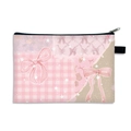Pink fabric makeup bag with bow and star patterns on a clean white background - 08-Pink Patchwork Bow