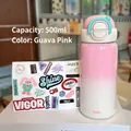 Insulated 500ml water bottle with pink-white gradient and mint green flip-top lid - Sunset Pink