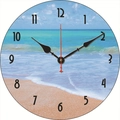 Silent wooden wall clock featuring a vintage tropical beach ocean scenery design - Ocean Waves Beach