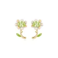 Elegant floral stud earrings featuring light green gemstones and white daisy petals - Green Small Flower (2677)