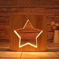 Square wooden 3D night light with warm LED star cutout and carved hollow design - Star/15cm