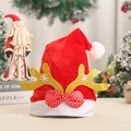 Rote Weihnachtsmütze mit goldenen Glitzer-Rentiergeweihen und einer gepunkteten Schleife - Goldenes Geweih für Erwachsene
