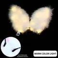 White plush bunny ears headband with warm LED lights and anti-pressure design features - Bunny Ear Headband / 14 LED Faux Fur White + Warm Light
