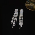 Dettaglio orecchini a nappa in argento con zirconi quadrati su sfondo nero opaco - Argento (Ago in Argento S925)