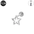 Piercing labret étoile en titane F136 avec oxydes de zirconium et filetage interne - Style de forme d'étoile (G23LAI074-S) / Argenté