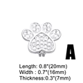 Detailed view of paw print charm with clear cubic zirconia and dimensions 20mm by 16mm - Platinum Plated Copper / Zirconia / Animal Paw Print Charm