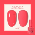 Professional 7.5ml coral red gel polish bottle with glossy and matte nail swatches G020 - Coral Red (020)