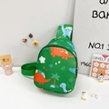 Kids green canvas chest bag featuring colorful dinosaur prints and adjustable strap - Green