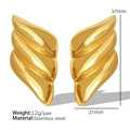 Golden stainless steel wing earrings with wave texture and layered 3D flame design - EH254 / Gold