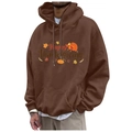 Brown Thanksgiving hoodie with Happy Thanksgiving turkey and pumpkin print - S / Brown Happy Thanksgiving Cartoon (75)