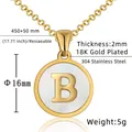 Detail of 18K gold plated stainless steel necklace with round letter B shell pendant - Letter B / Gold