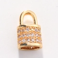 Golden padlock pendant charm with sparkling white zircons for DIY jewelry making - Style 8-Rhinestone Lock