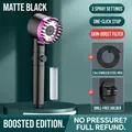 Soffione doccia nero opaco pressurizzato con tre modalità, filtro e tubo da 1,5m - Flessibile da 1.5m + Set Staffa / Nero Elegante