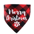 Red and black plaid Christmas pet triangle scarf with Merry Christmas print - SD-14 Red Plaid Merry Christmas Heart Paw