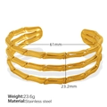 Elegant 18k gold plated stainless steel hollow bamboo joint open cuff bracelet - Adjustable Open Style / Three-layer Bamboo Gold (SZ165)