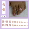 Pink and nude french style press-on toe nails with gold wave lines and glitter, 24 pieces - F112 Glitter Ripples