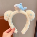 Serre-tête en peluche crème à pois bleus avec petite décoration de requin mignon - Adorable petit requin